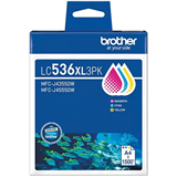LC536XL3PK Brother LC536XL 3-Pack High-Yield Ink Cartridge Set Cyan, Magenta, Yellow